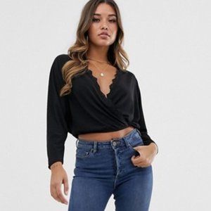 ASOS Design Batwing Wrap Top Lace Trim